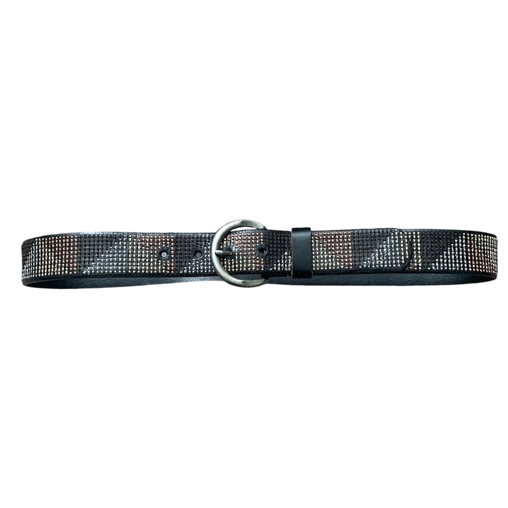 Vintage Fossil Genunie Leather Multi Color Checkered Medium Belt